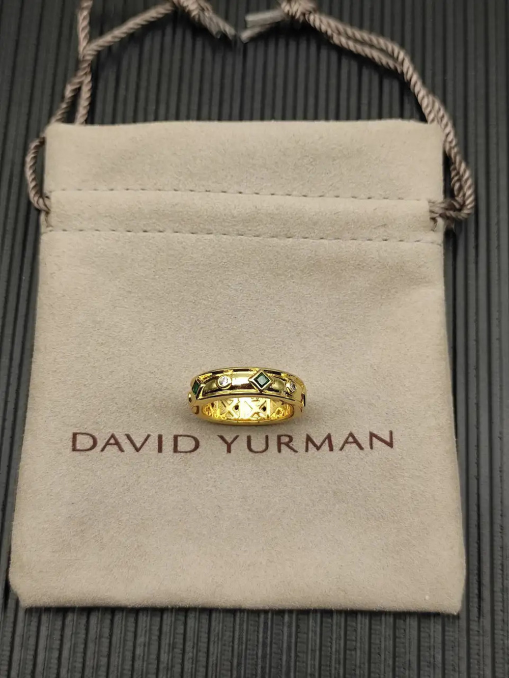 David Yurman Gold Ring with Green Diamonds